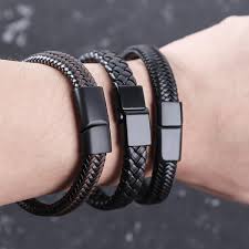 Luxury Black Men'S Magnetic Clasp Men Jewelry Leather Bracelet