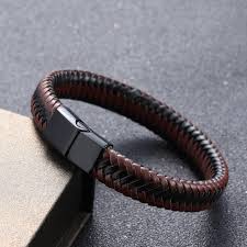 Luxury Black Men'S Magnetic Clasp Men Jewelry Leather Bracelet