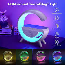 Smart G-shape Atmosphere Lamp BT Music Speaker Wireless Charger Desk Lamp for Living Room