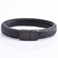 Luxury Black Men'S Magnetic Clasp Men Jewelry Leather Bracelet